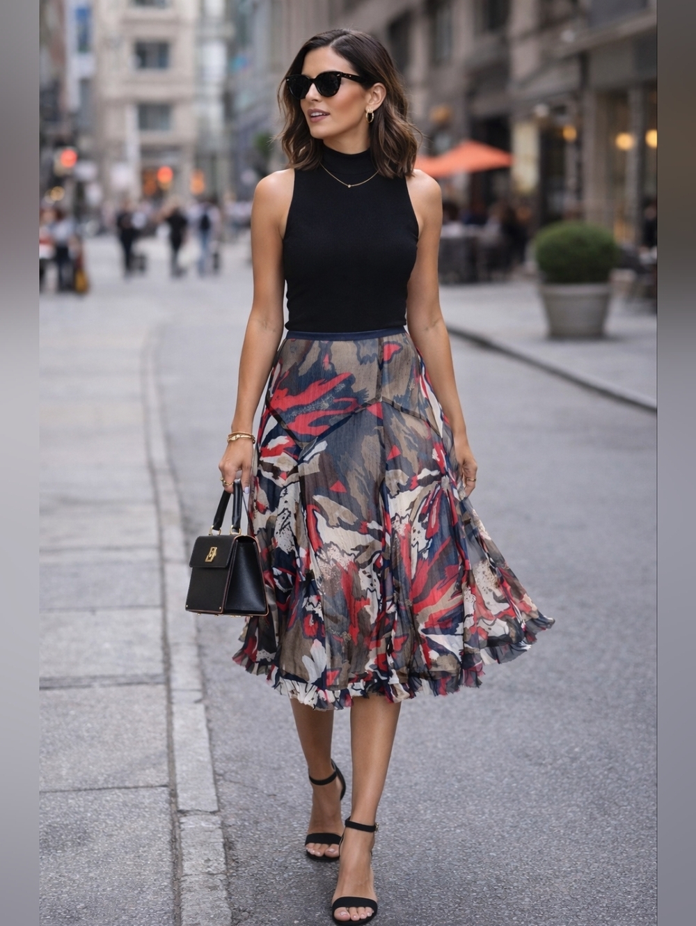 DIANE von FURSTENBERG Silk Chiffon Flowy Midi Skirt Abstract Print S-M
